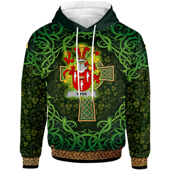 Ireland Hoodie - Kyan or O'Kyan Irish Family Crest Hoodie - Celtic Cross Shamrock Patterns