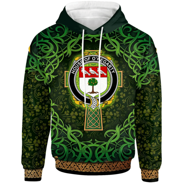 Ireland Hoodie - House of O'HEGARTY Irish Family Crest Hoodie - Celtic Cross Shamrock Patterns