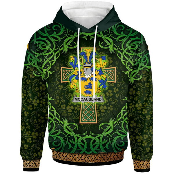 Ireland Hoodie - McCausland Irish Family Crest Hoodie - Celtic Cross Shamrock Patterns