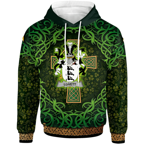 Ireland Hoodie - Lovett Irish Family Crest Hoodie - Celtic Cross Shamrock Patterns