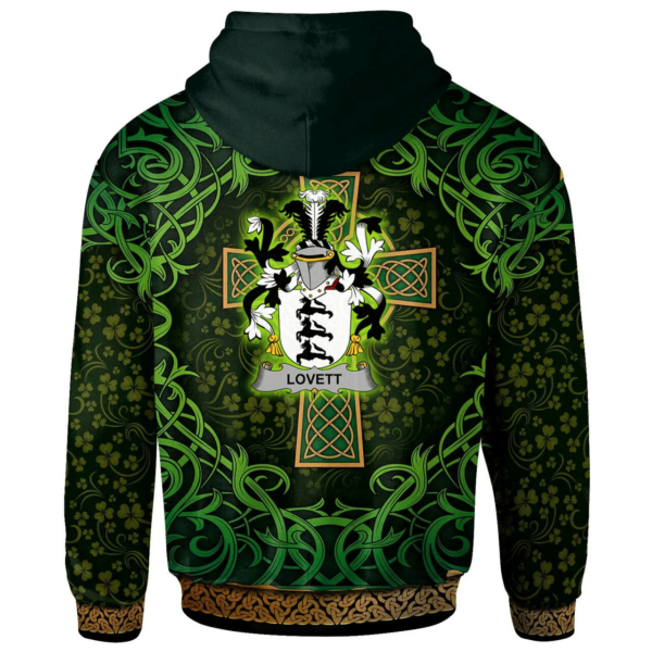 Ireland Hoodie - Lovett Irish Family Crest Hoodie - Celtic Cross Shamrock Patterns - Image 2