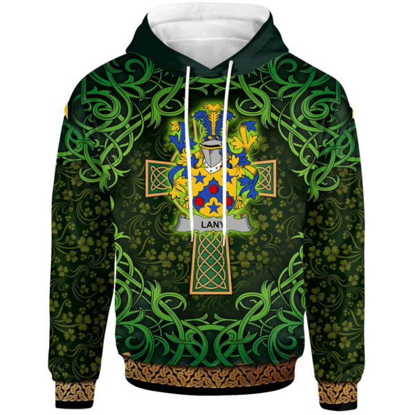 Ireland Hoodie - Lany or Laney Irish Family Crest Hoodie - Celtic Cross Shamrock Patterns