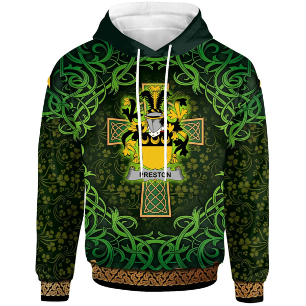 Ireland Hoodie - Preston Irish Family Crest Hoodie - Celtic Cross Shamrock Patterns