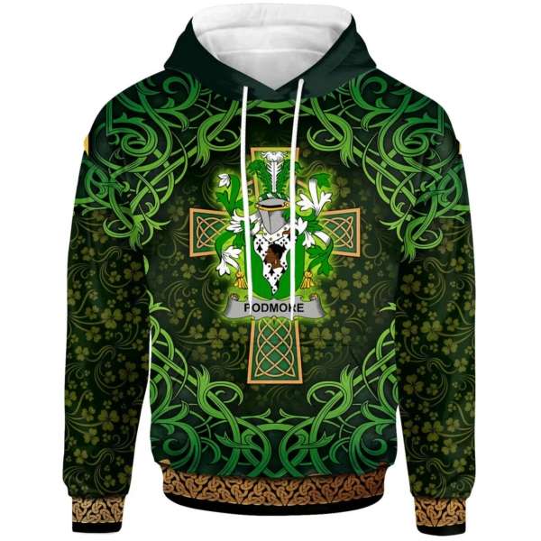 Ireland Hoodie - Podmore Irish Family Crest Hoodie - Celtic Cross Shamrock Patterns