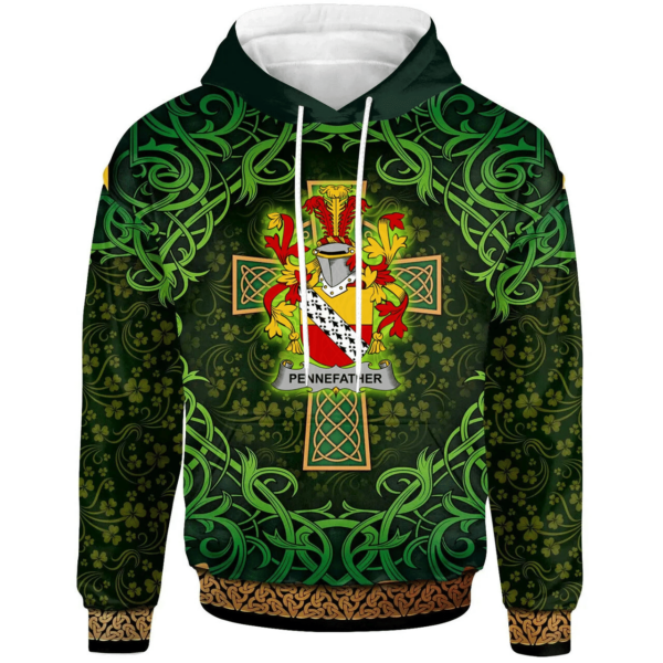 Ireland Hoodie - Pennefather Irish Family Crest Hoodie - Celtic Cross Shamrock Patterns