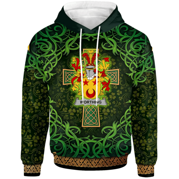 Ireland Hoodie - Worthing Irish Family Crest Hoodie - Celtic Cross Shamrock Patterns