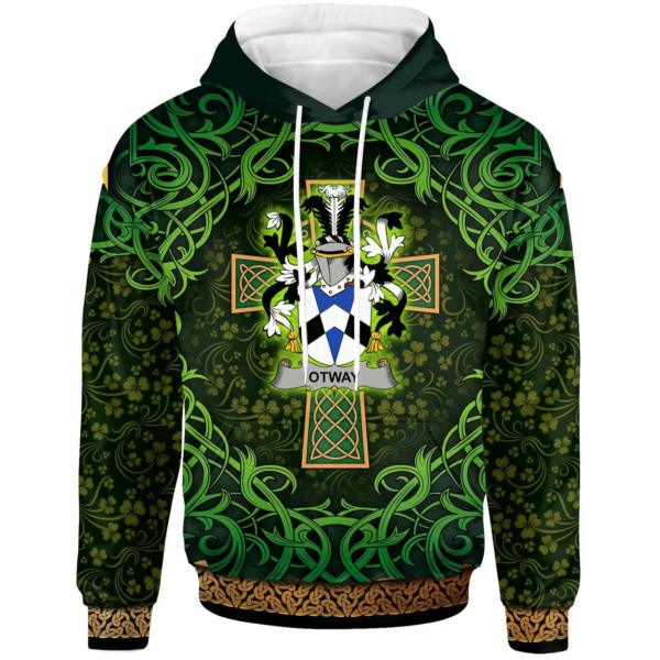 Ireland Hoodie - Otway Irish Family Crest Hoodie - Celtic Cross Shamrock Patterns