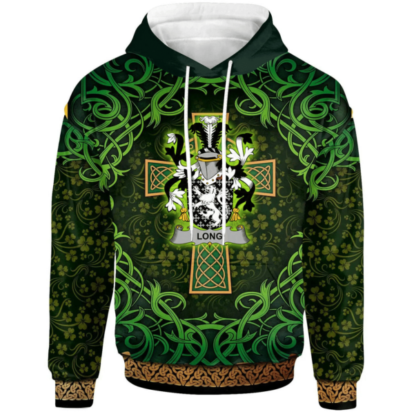 Ireland Hoodie - Long or Longe Irish Family Crest Hoodie - Celtic Cross Shamrock Patterns