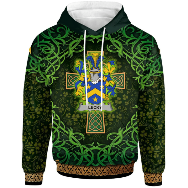 Ireland Hoodie - Lecky or Lackey Irish Family Crest Hoodie - Celtic Cross Shamrock Patterns