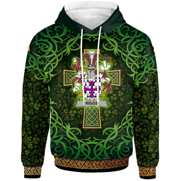 Ireland Hoodie - Riggs Irish Family Crest Hoodie - Celtic Cross Shamrock Patterns