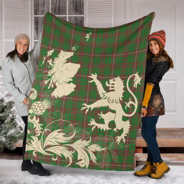 MacKinnon Hunting Modern Clan Blanket, Scottish Tartan MacKinnon Hunting Modern Clans Blanket Thistle Map Style - Image 2