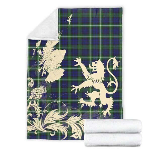 Lamont Modern Clan Blanket, Scottish Tartan Lamont Modern Clans Blanket Thistle Map Style