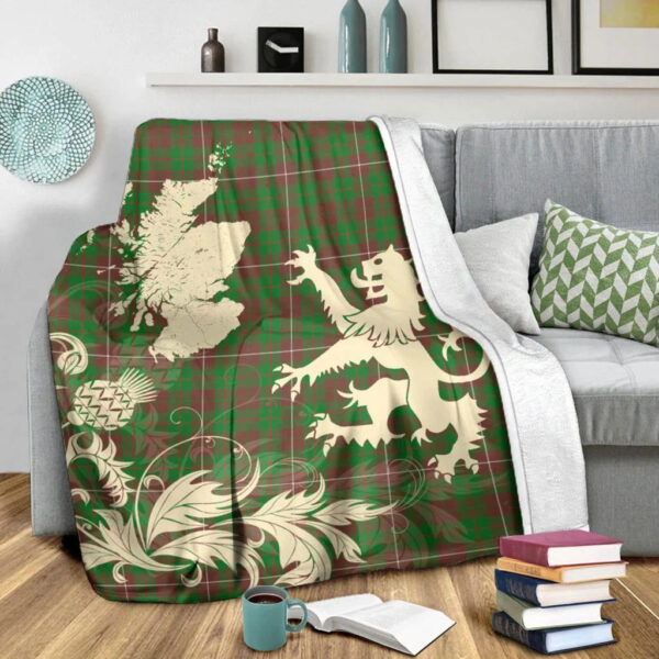 MacKinnon Hunting Modern Clan Blanket, Scottish Tartan MacKinnon Hunting Modern Clans Blanket Thistle Map Style - Image 3