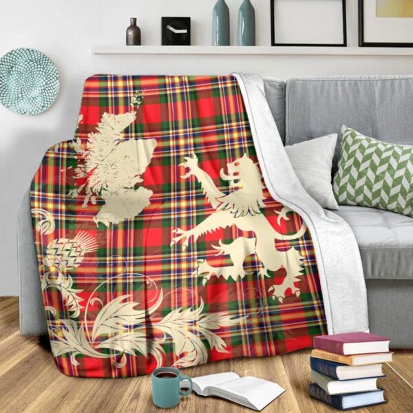 MacGillivray Modern Clan Blanket, Scottish Tartan MacGillivray Modern Clans Blanket Thistle Map Style - Image 3