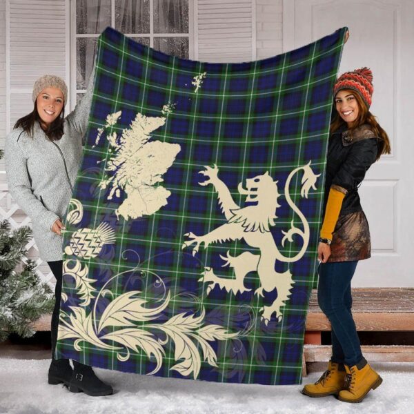 Lamont Modern Clan Blanket, Scottish Tartan Lamont Modern Clans Blanket Thistle Map Style - Image 2