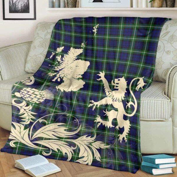 Lamont Modern Clan Blanket, Scottish Tartan Lamont Modern Clans Blanket Thistle Map Style - Image 4