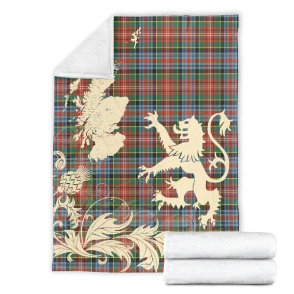 Caledonia Ancient Clan Blanket, Scottish Tartan Caledonia Ancient Clans Blanket Thistle Map Style