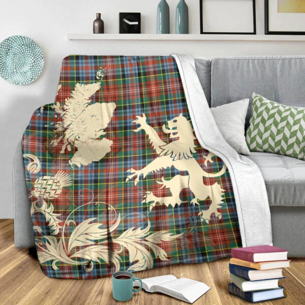 Caledonia Ancient Clan Blanket, Scottish Tartan Caledonia Ancient Clans Blanket Thistle Map Style - Image 3