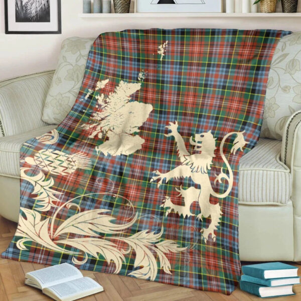 Caledonia Ancient Clan Blanket, Scottish Tartan Caledonia Ancient Clans Blanket Thistle Map Style - Image 4