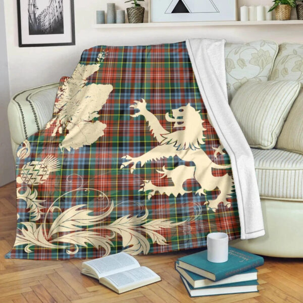 Caledonia Ancient Clan Blanket, Scottish Tartan Caledonia Ancient Clans Blanket Thistle Map Style - Image 5