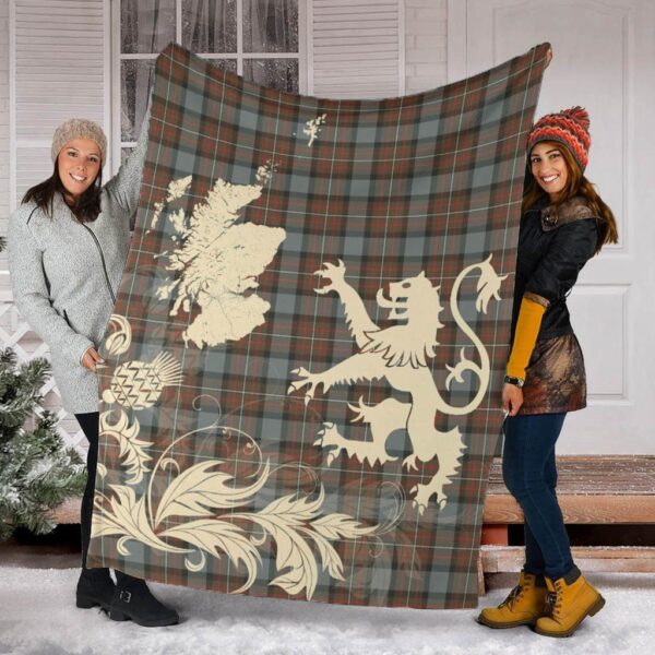 Fergusson Weathered Clan Blanket, Scottish Tartan Fergusson Weathered Clans Blanket Thistle Map Style - Image 2