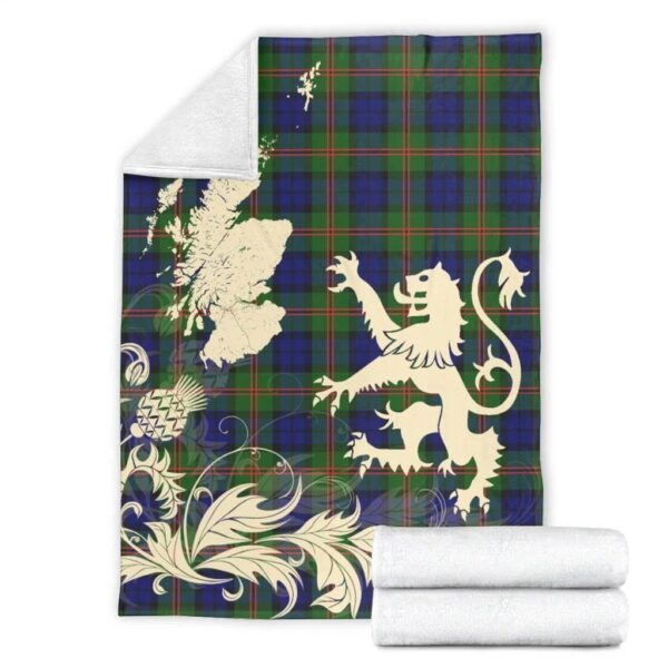 Dundas Modern 02 Clan Blanket, Scottish Tartan Dundas Modern 02 Clans Blanket Thistle Map Style