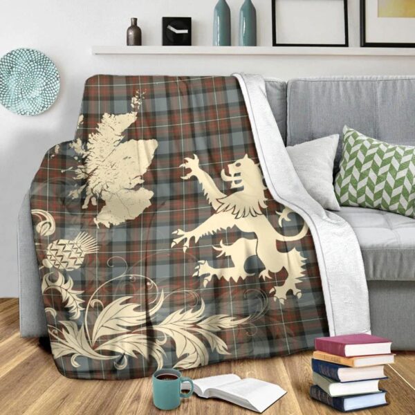 Fergusson Weathered Clan Blanket, Scottish Tartan Fergusson Weathered Clans Blanket Thistle Map Style - Image 3