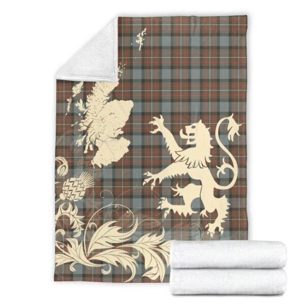 Fergusson Weathered Clan Blanket, Scottish Tartan Fergusson Weathered Clans Blanket Thistle Map Style