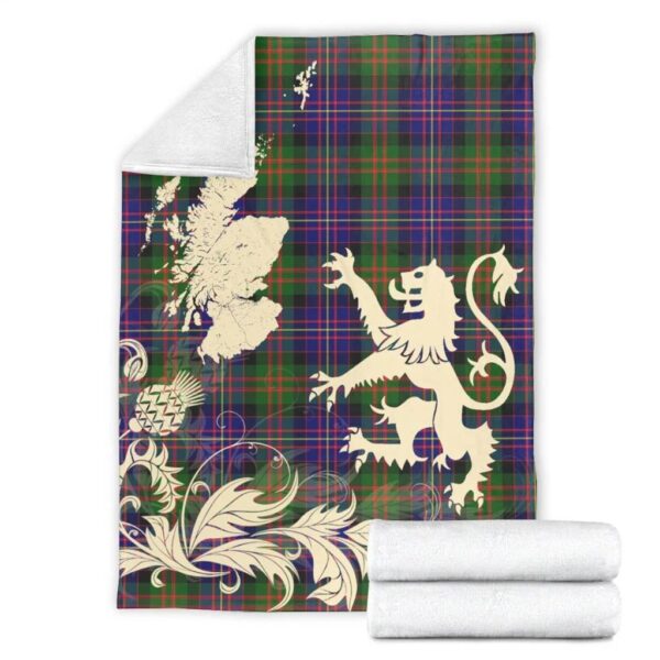 Cameron of Erracht Modern Clan Blanket, Scottish Tartan Cameron of Erracht Modern Clans Blanket Thistle Map Style