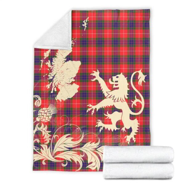 Fraser Modern Clan Blanket, Scottish Tartan Fraser Modern Clans Blanket Thistle Map Style