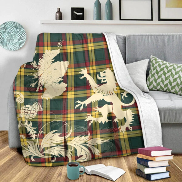 MacMillan Old Modern Clan Blanket, Scottish Tartan MacMillan Old Modern Clans Blanket Thistle Map Style - Image 3