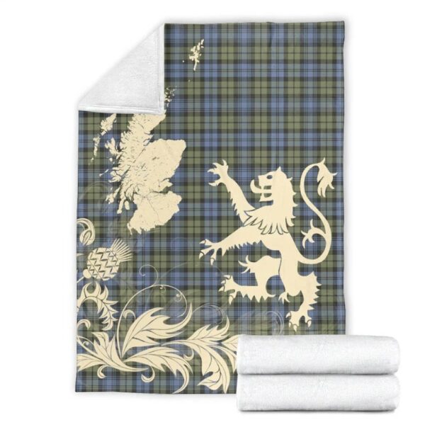 Campbell Faded Clan Blanket, Scottish Tartan Campbell Faded Clans Blanket Thistle Map Style