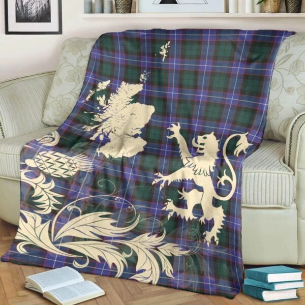 Guthrie Modern Clan Blanket, Scottish Tartan Guthrie Modern Clans Blanket Thistle Map Style - Image 4