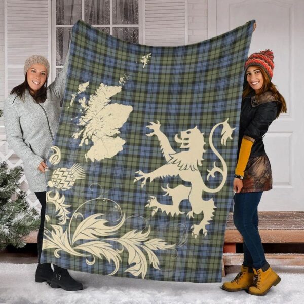 Campbell Faded Clan Blanket, Scottish Tartan Campbell Faded Clans Blanket Thistle Map Style - Image 2