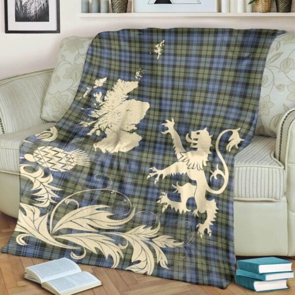 Campbell Faded Clan Blanket, Scottish Tartan Campbell Faded Clans Blanket Thistle Map Style - Image 4