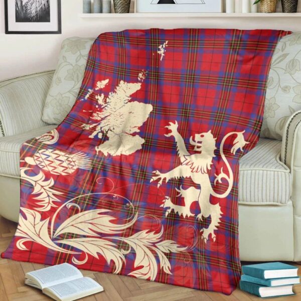 Leslie Modern Clan Blanket, Scottish Tartan Leslie Modern Clans Blanket Thistle Map Style - Image 4