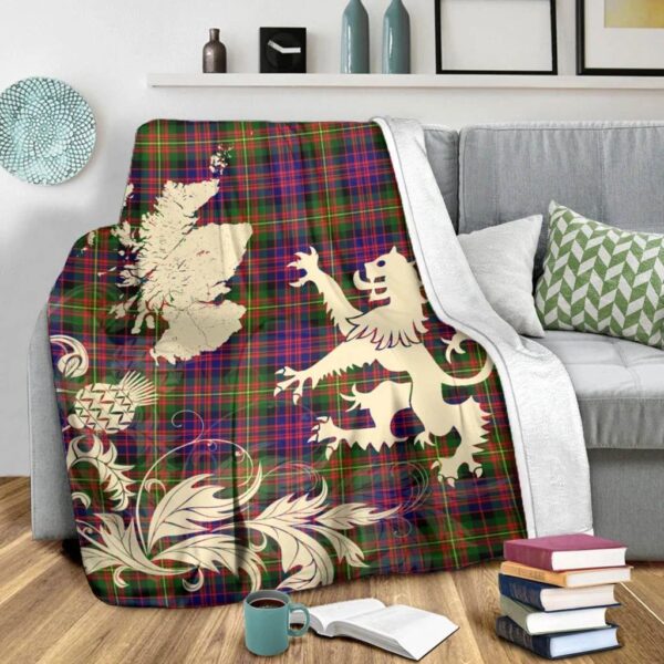 Carnegie Modern Clan Blanket, Scottish Tartan Carnegie Modern Clans Blanket Thistle Map Style - Image 3