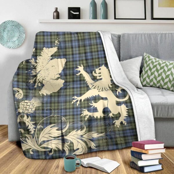 Campbell Faded Clan Blanket, Scottish Tartan Campbell Faded Clans Blanket Thistle Map Style - Image 3