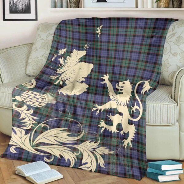 Fletcher Modern Clan Blanket, Scottish Tartan Fletcher Modern Clans Blanket Thistle Map Style - Image 4