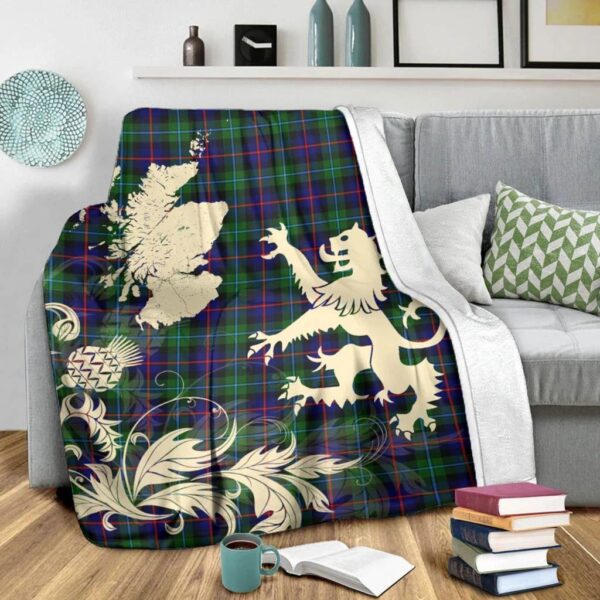 Campbell of Cawdor Modern Clan Blanket, Scottish Tartan Campbell of Cawdor Modern Clans Blanket Thistle Map Style - Image 3