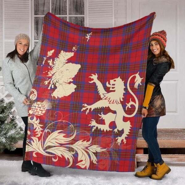 Leslie Modern Clan Blanket, Scottish Tartan Leslie Modern Clans Blanket Thistle Map Style - Image 2