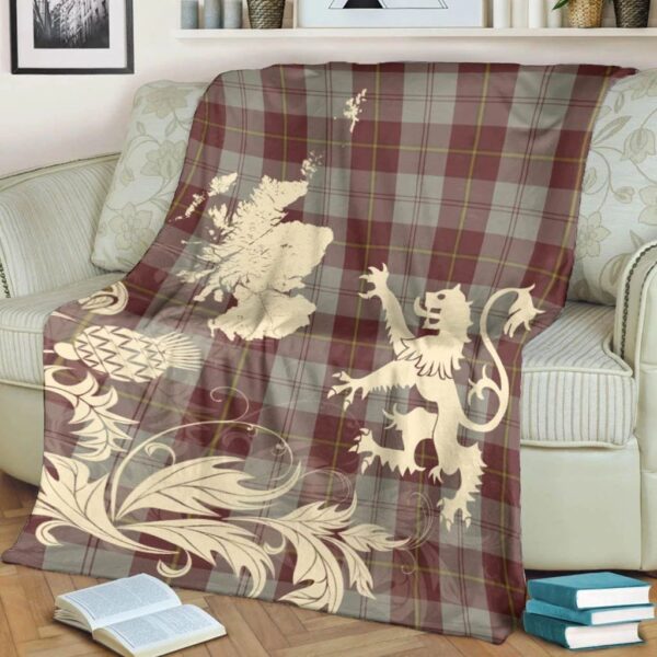 Cunningham Burgundy Dancers Clan Blanket, Scottish Tartan Cunningham Burgundy Dancers Clans Blanket Thistle Map Style - Image 4