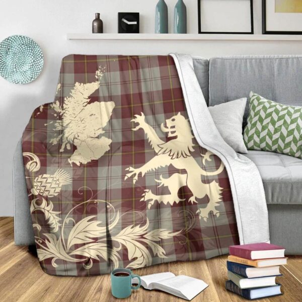 Cunningham Burgundy Dancers Clan Blanket, Scottish Tartan Cunningham Burgundy Dancers Clans Blanket Thistle Map Style - Image 3