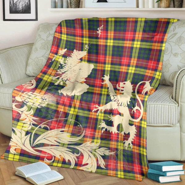 Buchanan Hunting Clan Blanket, Scottish Tartan Buchanan Hunting Clans Blanket Thistle Map Style - Image 3