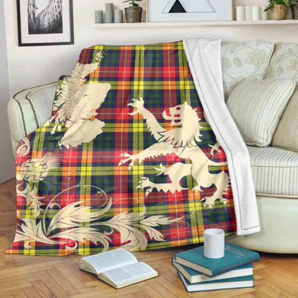 Buchanan Hunting Clan Blanket, Scottish Tartan Buchanan Hunting Clans Blanket Thistle Map Style - Image 4