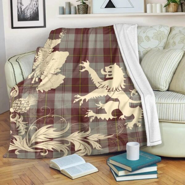 Cunningham Burgundy Dancers Clan Blanket, Scottish Tartan Cunningham Burgundy Dancers Clans Blanket Thistle Map Style - Image 5