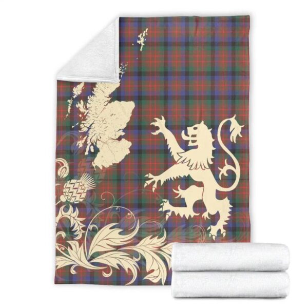 MacDuff Hunting Modern Clan Blanket, Scottish Tartan MacDuff Hunting Modern Clans Blanket Thistle Map Style