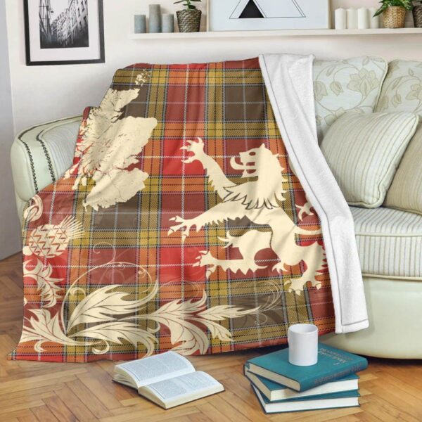 Buchanan Old Set Weathered Clan Blanket, Scottish Tartan Buchanan Old Set Weathered Clans Blanket Thistle Map Style - Image 5