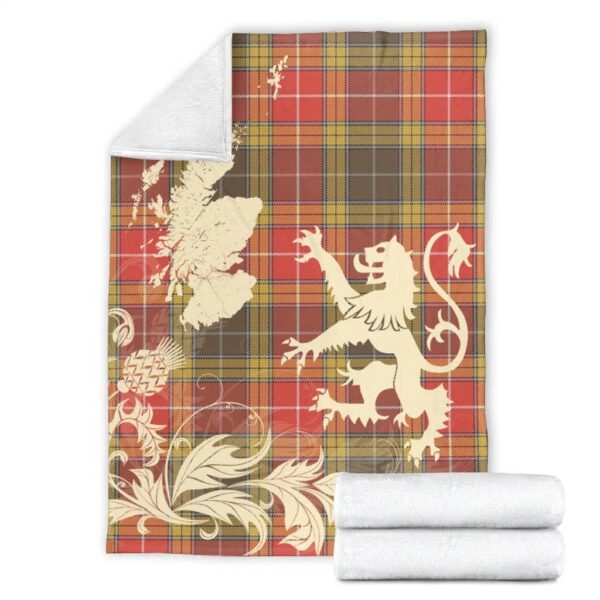 Buchanan Old Set Weathered Clan Blanket, Scottish Tartan Buchanan Old Set Weathered Clans Blanket Thistle Map Style