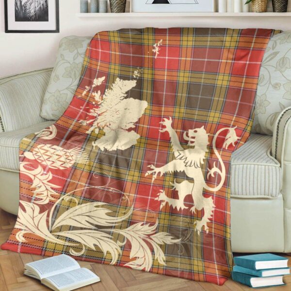 Buchanan Old Set Weathered Clan Blanket, Scottish Tartan Buchanan Old Set Weathered Clans Blanket Thistle Map Style - Image 4